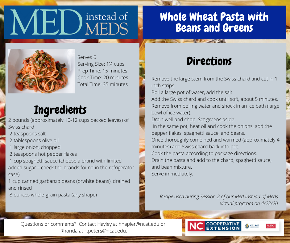 Whole Wheat Pasta with Beans and Greens recipe