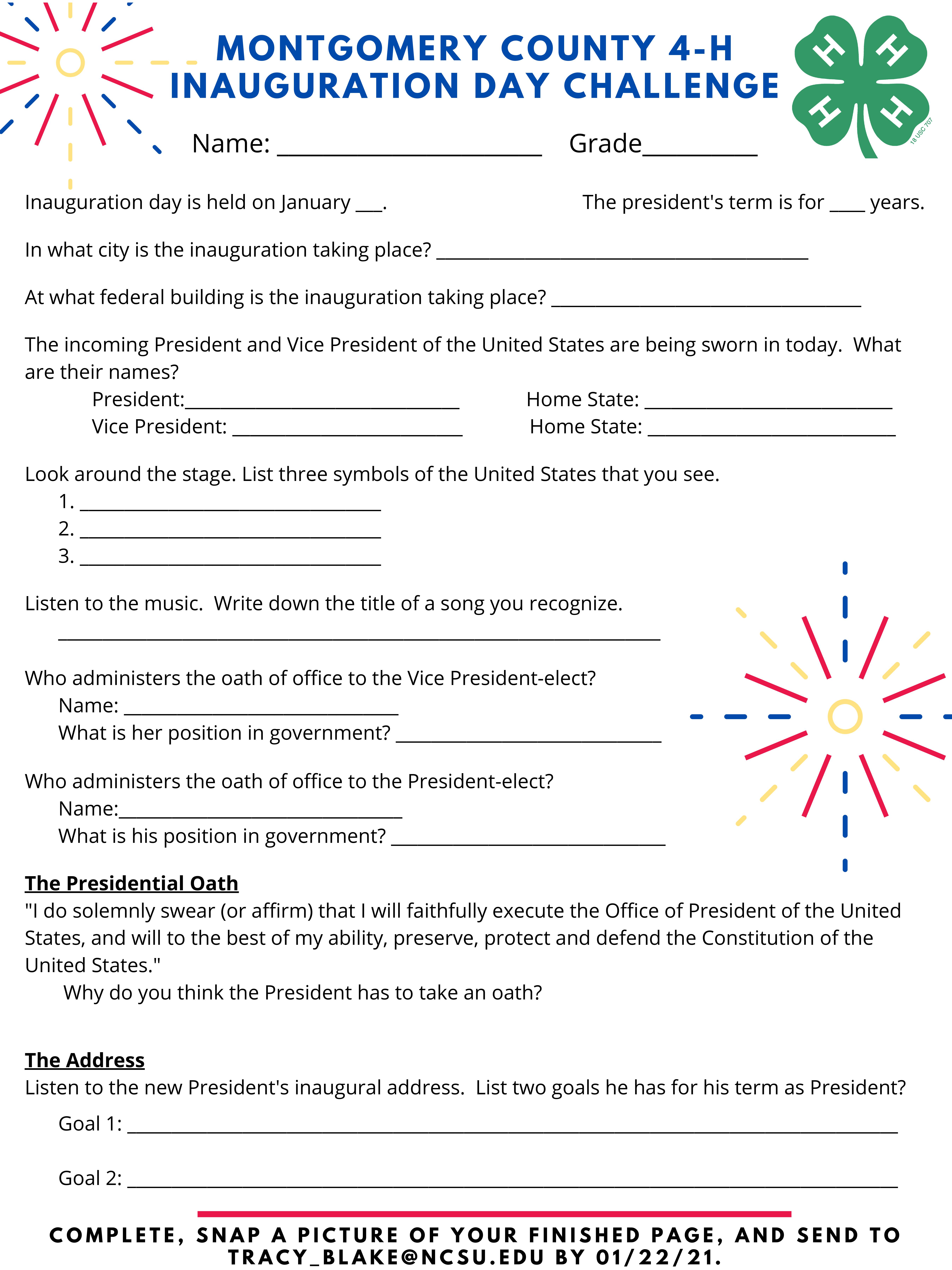 Inauguration Day Challenge flyer