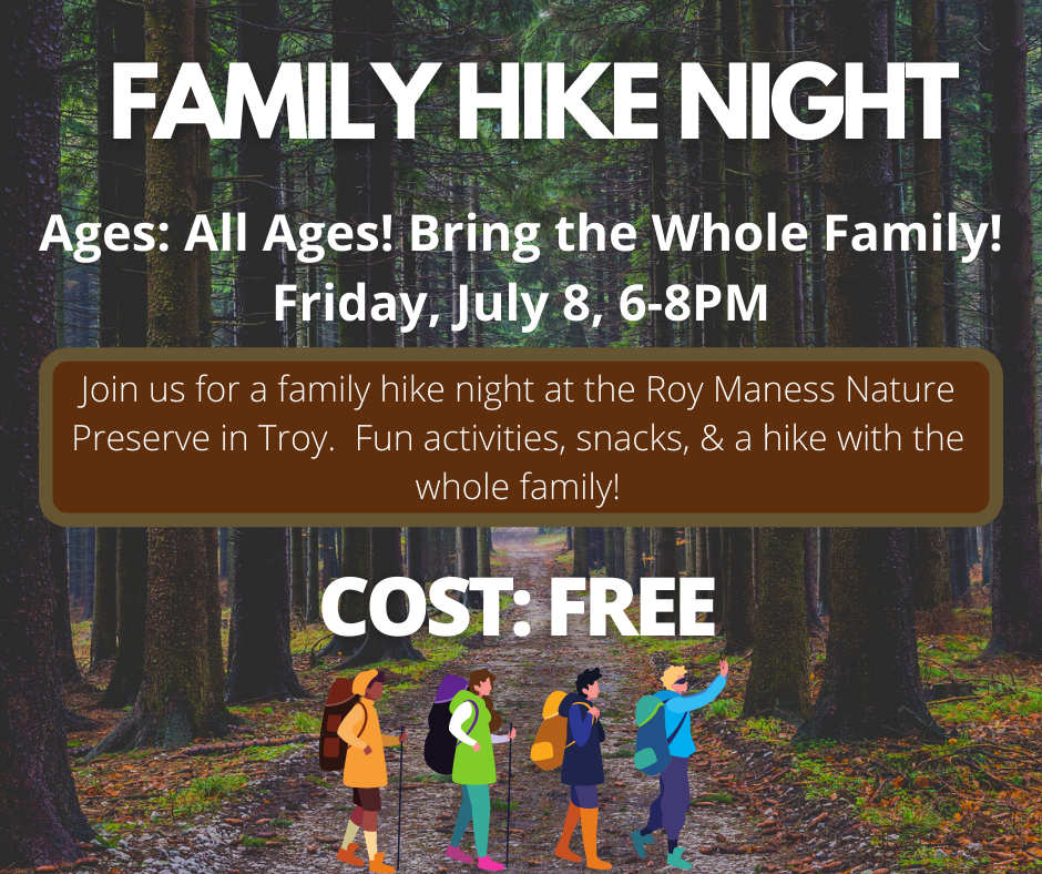 A flyer for Family Hike Night. 