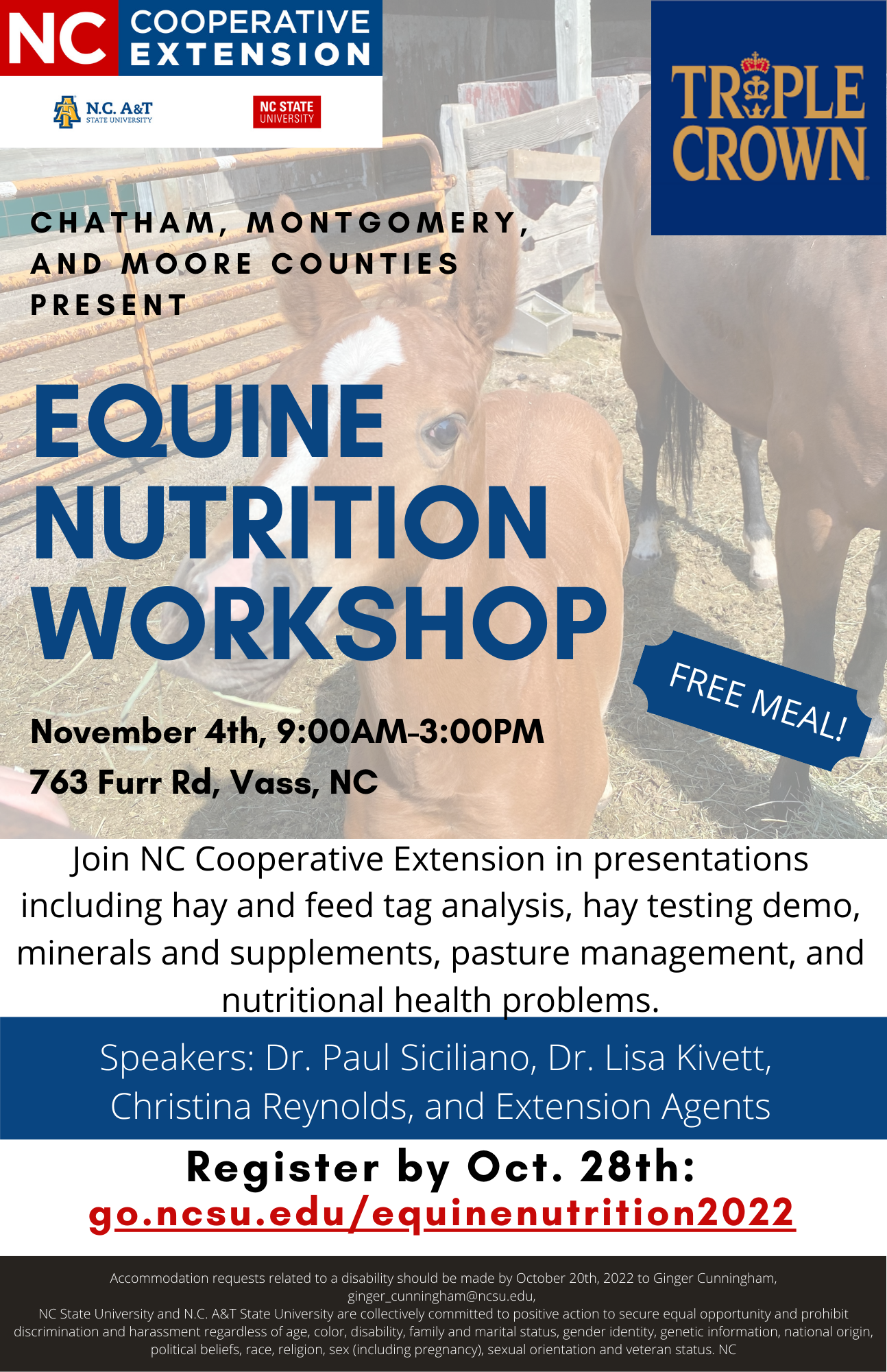Equine Nutrition workshop flyer.