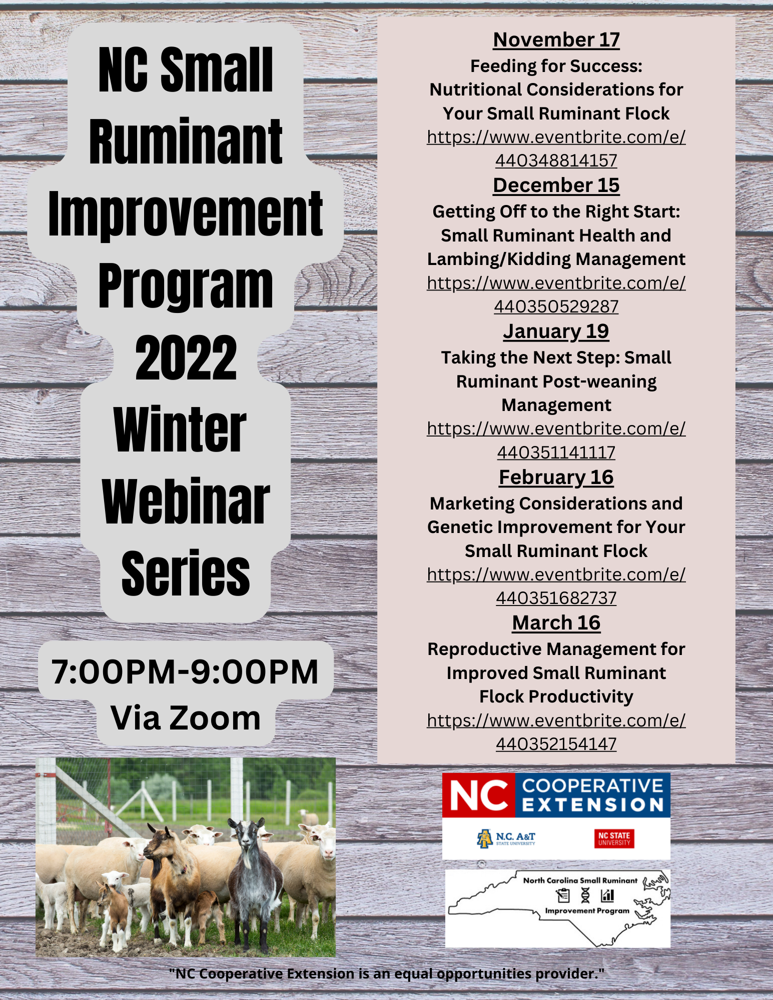 NC Small Ruminant Improvement Program 2022. Winter Webinar Series.