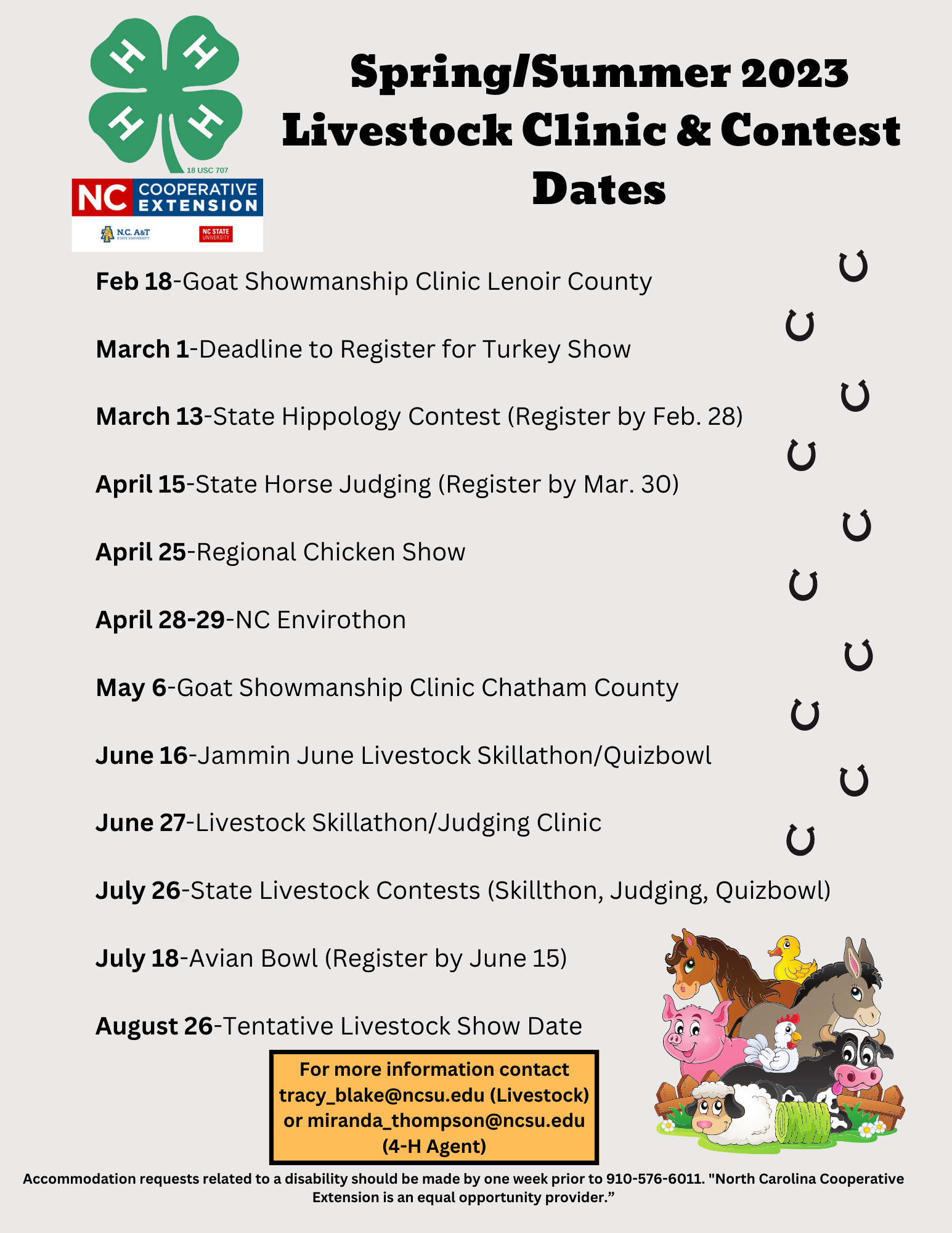 2023 Spring / Summer 4-H Livestock Clinic & Contest Dates