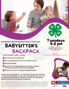 Cover photo for New 4-H Spin Club Coming - Babysitter's Backpack